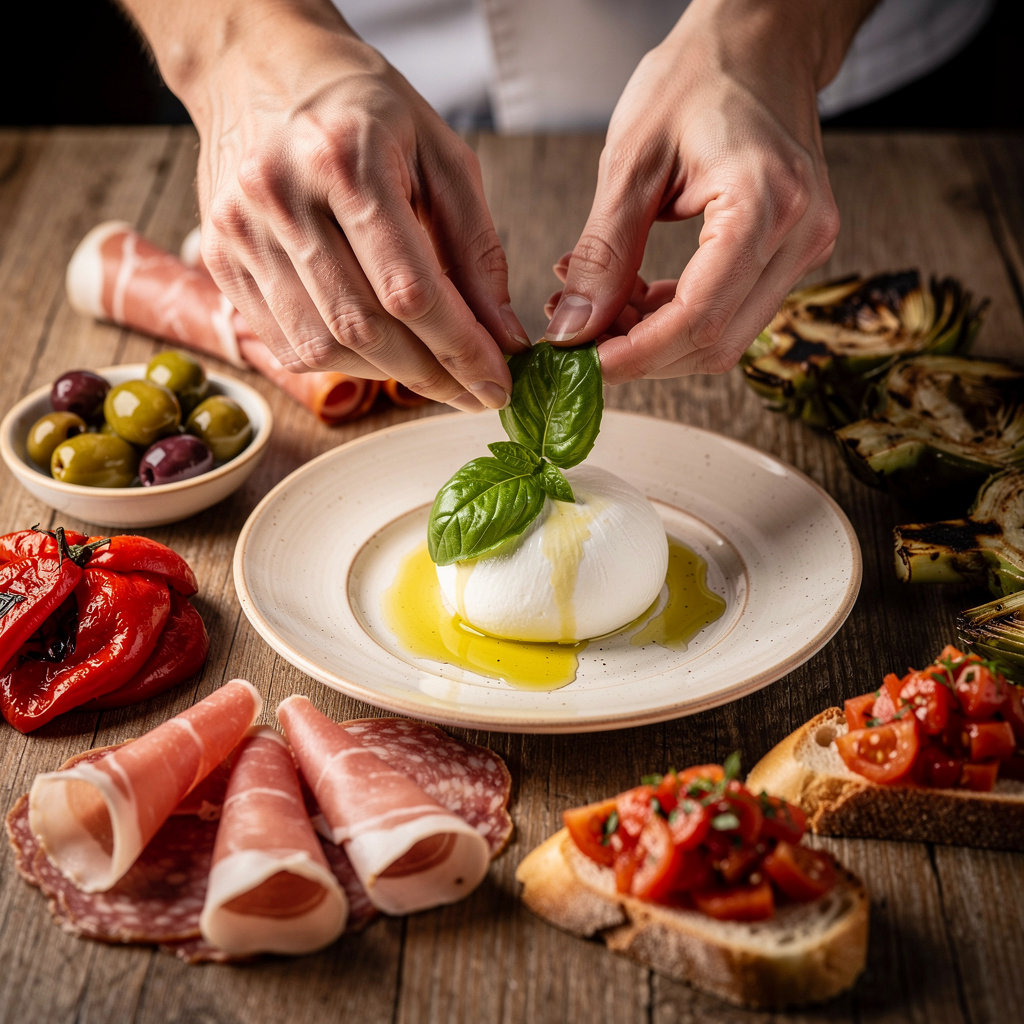 Bella Vista Austin Italian antipasti starters featuring bruschetta, cured meats, and fresh ingredients